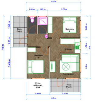 Very affordable, Two – bedroom house plan by Jenganami (42 SQM) – 01 ...